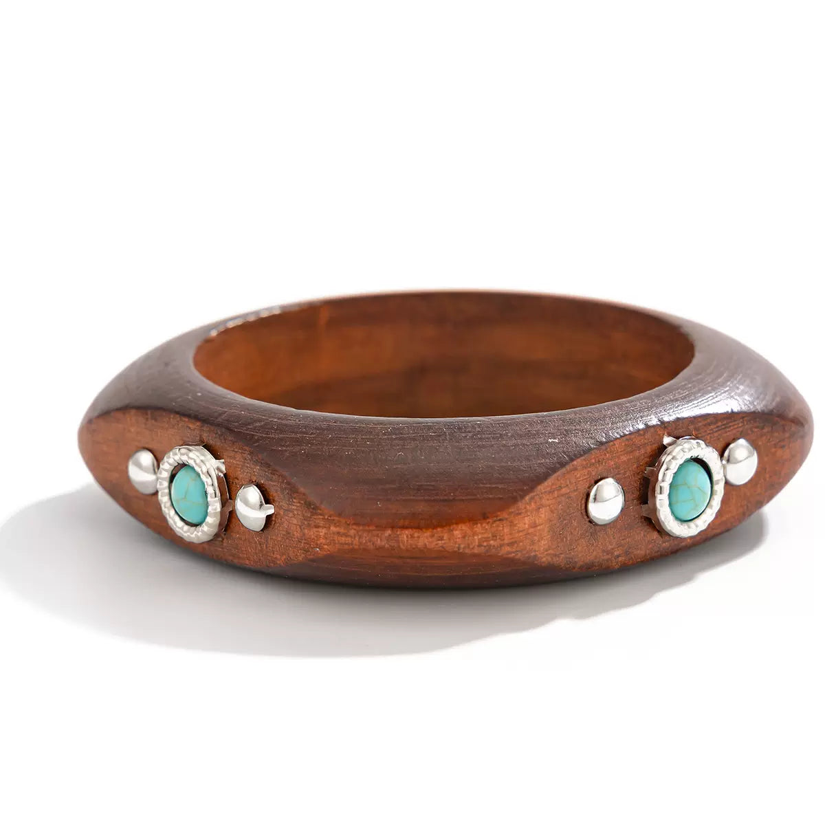 Missy Jewelry - Shaila Natural Wood Turquoise Bangle - Dark Brown Color