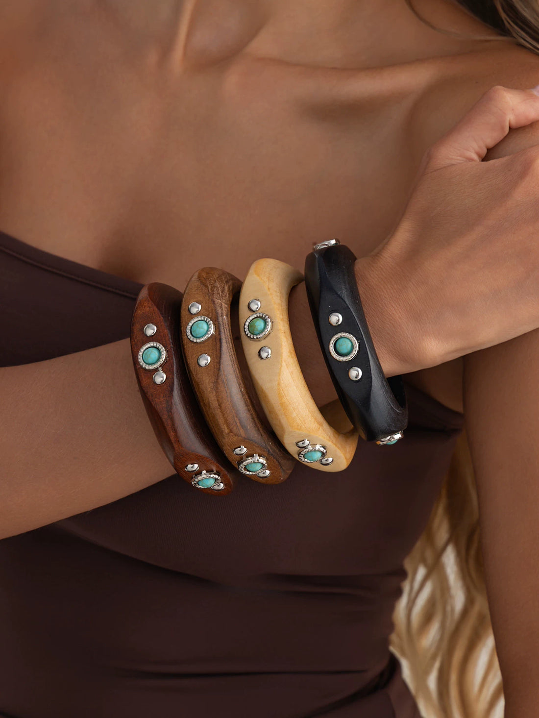 Missy Jewelry - Shaila Natural Wood Turquoise Bangle