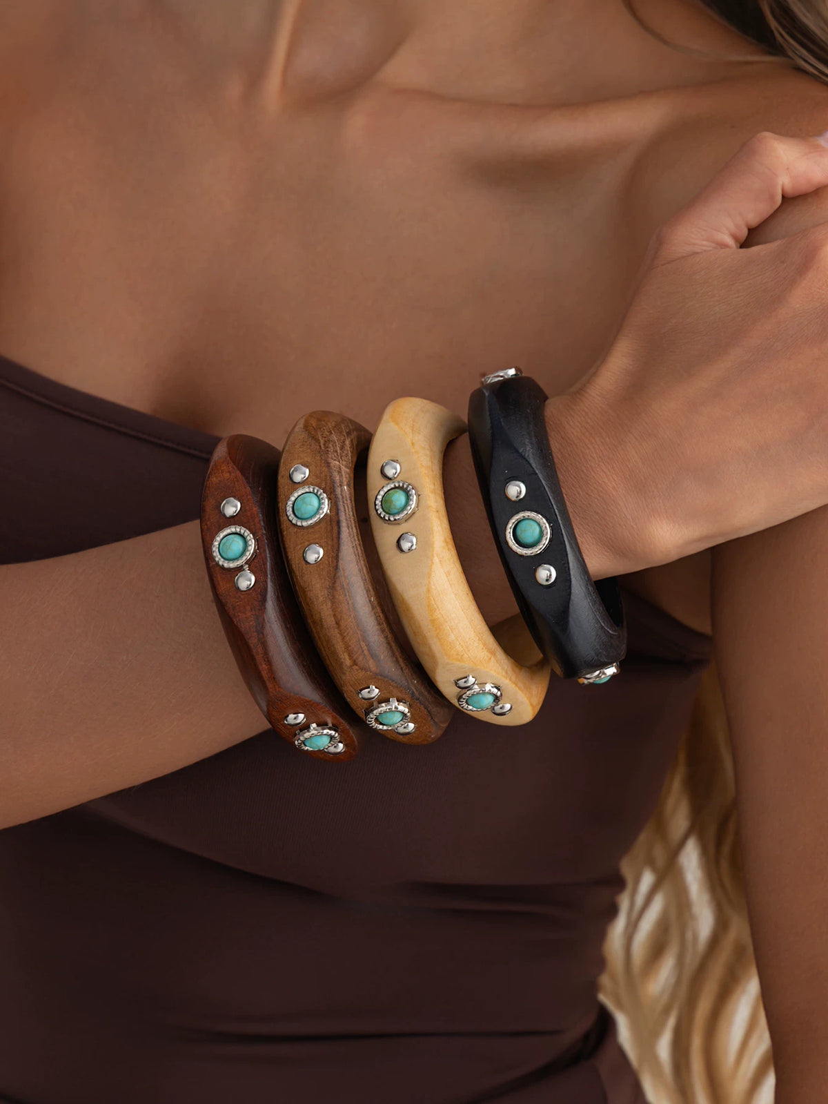 Missy Jewelry - Shaila Natural Wood Turquoise Bangle