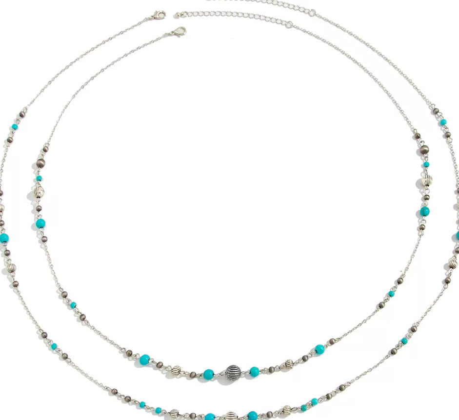 Missy Jewelry - Shaniyah Turquoise Beaded Necklace Set - Silver Color