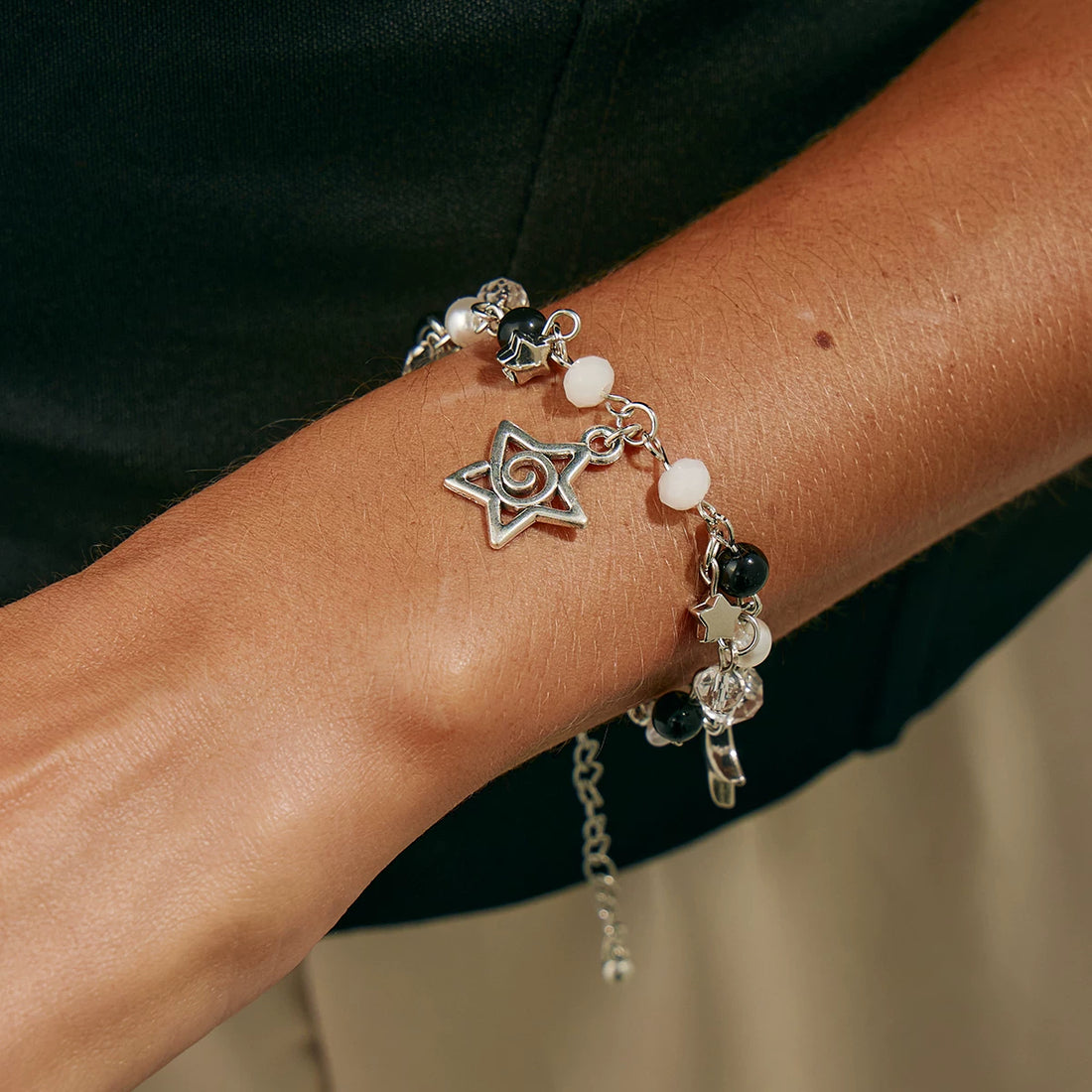 Missy Jewelry - Shauna Beaded Star Charm Bracelet - Silver Charm Bracelet Color