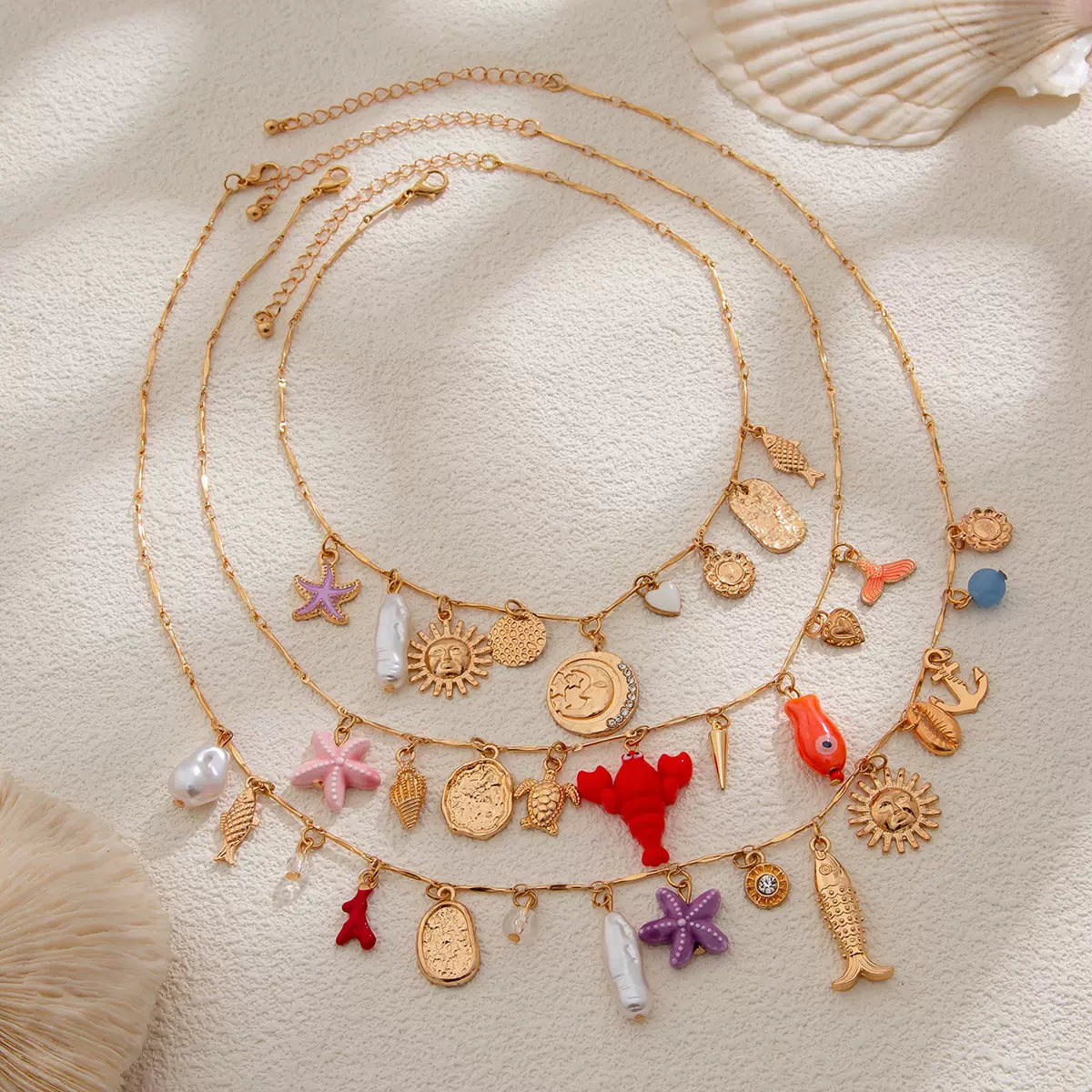 Missy Jewelry - Shyloh Ocean Charm Layered Necklace - Multi-Layer Ocean Gold Necklace Color