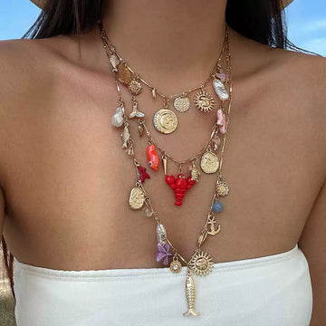 Missy Jewelry - Shyloh Ocean Charm Layered Necklace - Multi-Layer Ocean Gold Necklace Color
