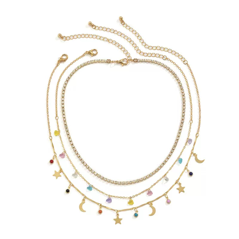 Missy Jewelry - Sloan Celestial Layered Charm Necklace - Gold Star & Moon Color