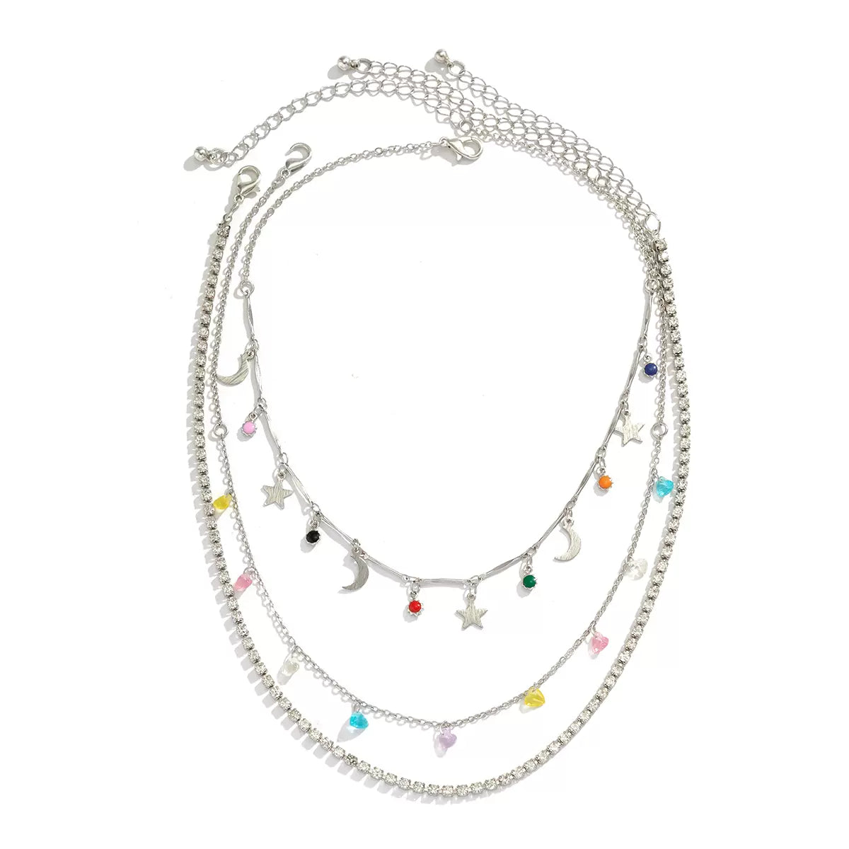 Missy Jewelry - Sloan Celestial Layered Charm Necklace - Silver Star & Moon Color