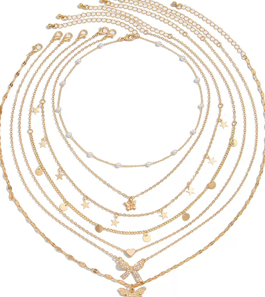 Missy Jewelry - Sora Layered Butterfly Necklace Set - Gold 7-Piece Set Color
