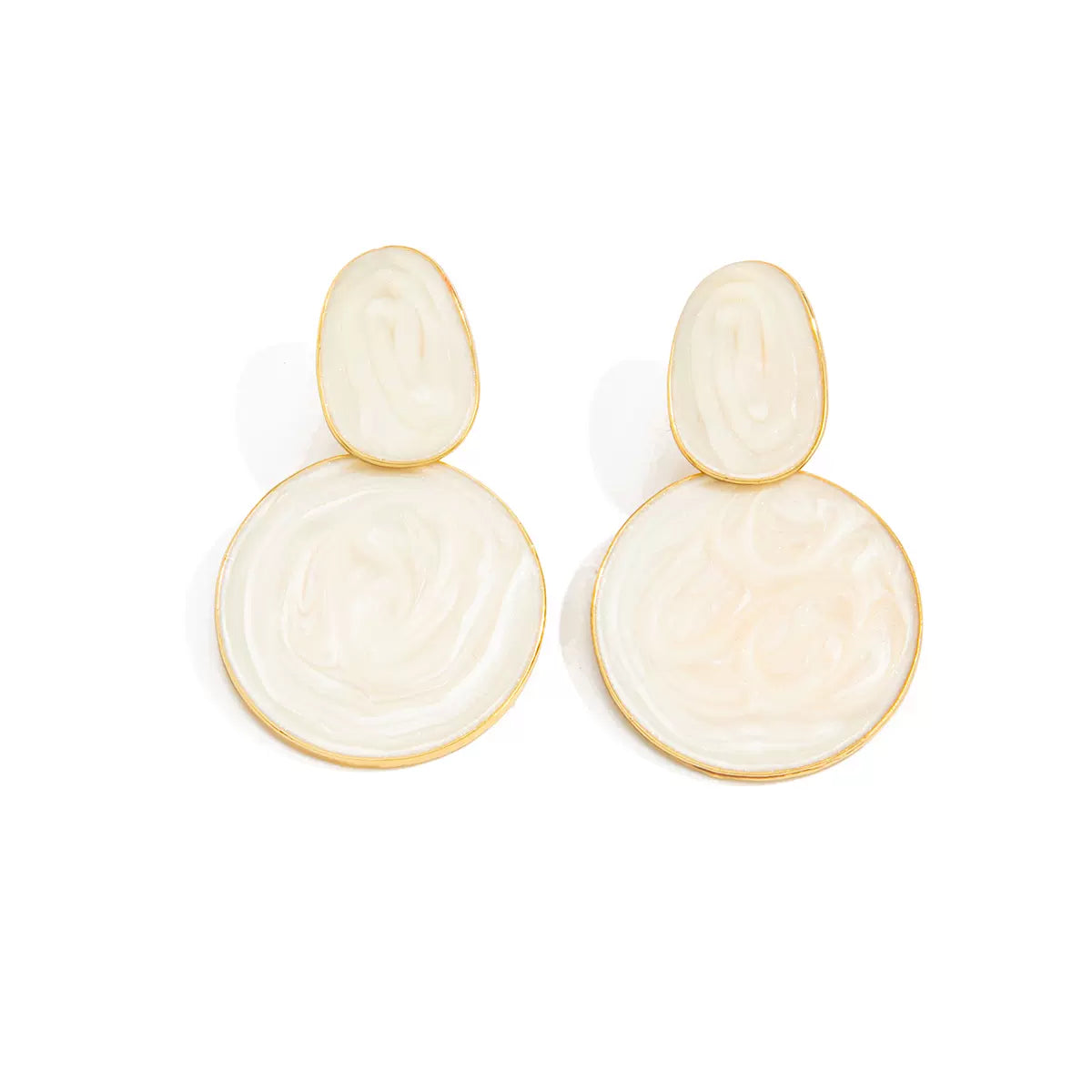 Missy Jewelry - Svea Cream Marbled Drop Earrings - Gold Color