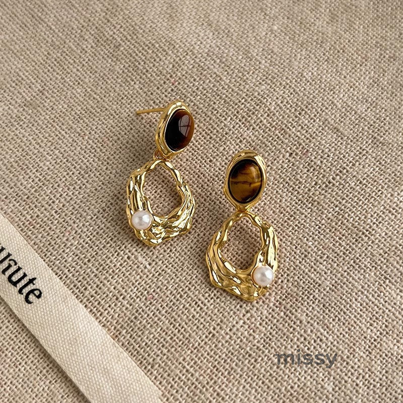 Aariah Geometric Tiger's Eye Earrings [8PGN46S2]