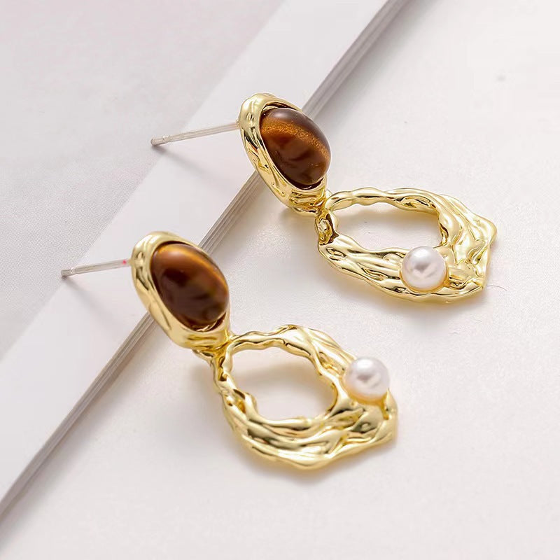 Aariah Geometric Tiger's Eye Earrings - Gold [OL1QG8KR]