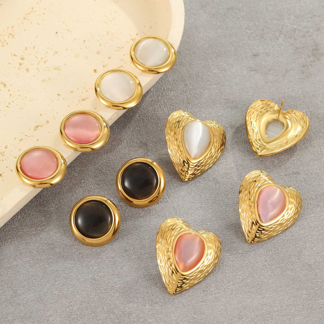 Abree Dainty Heart Studs & Rings [F80VWJ6Z]