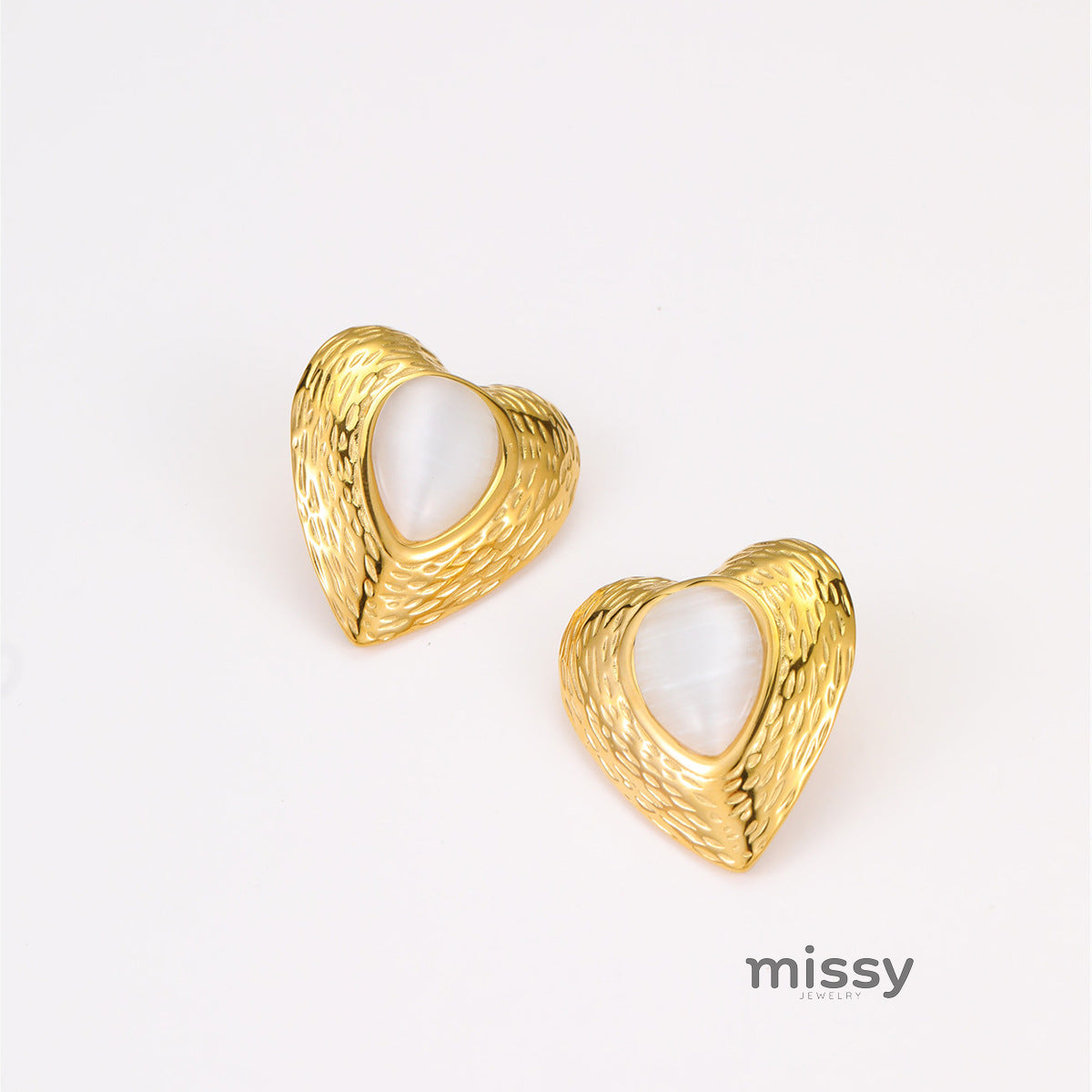 Abree Dainty Heart Studs & Rings [KMVG9T5S]