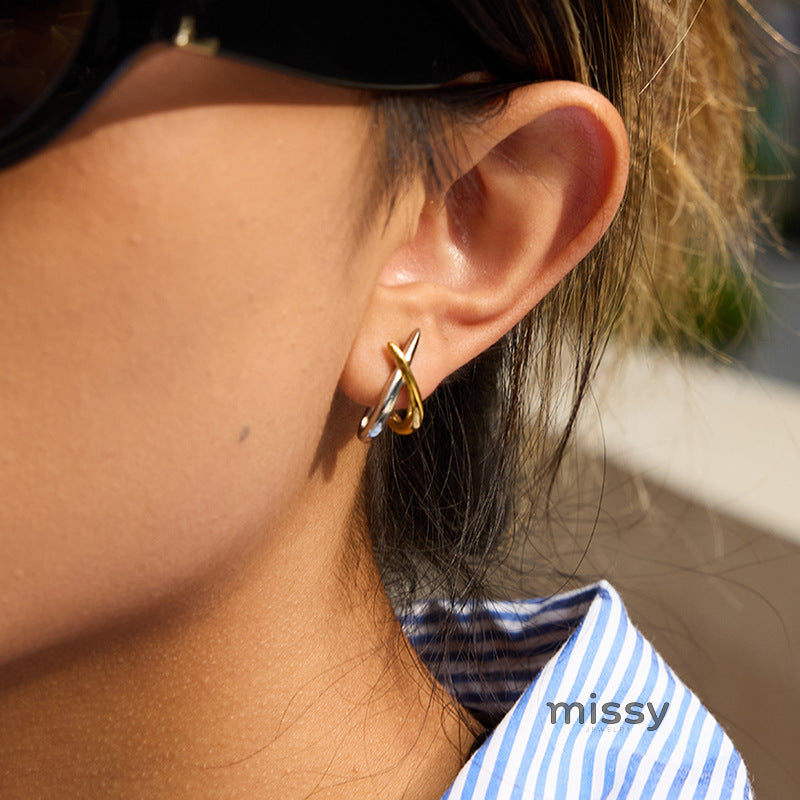 Adalae Two-Tone Geometric Earrings [NA5DKBQG]