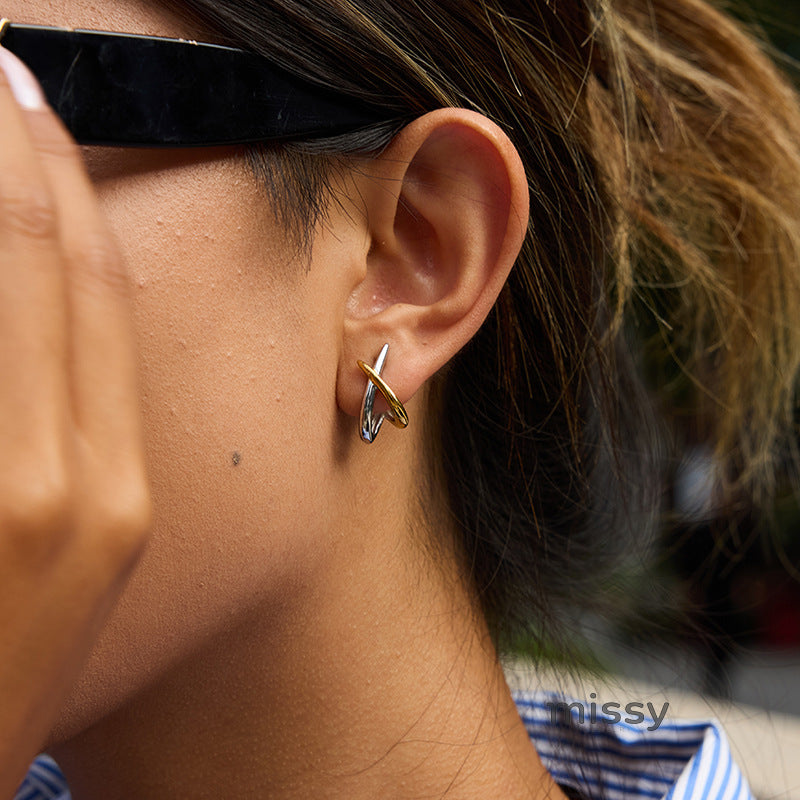 Adalae Two-Tone Geometric Earrings [36HN9NGP]
