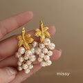 Adalyn Pearl Leaf Drop Earrings [8NC50QFR]