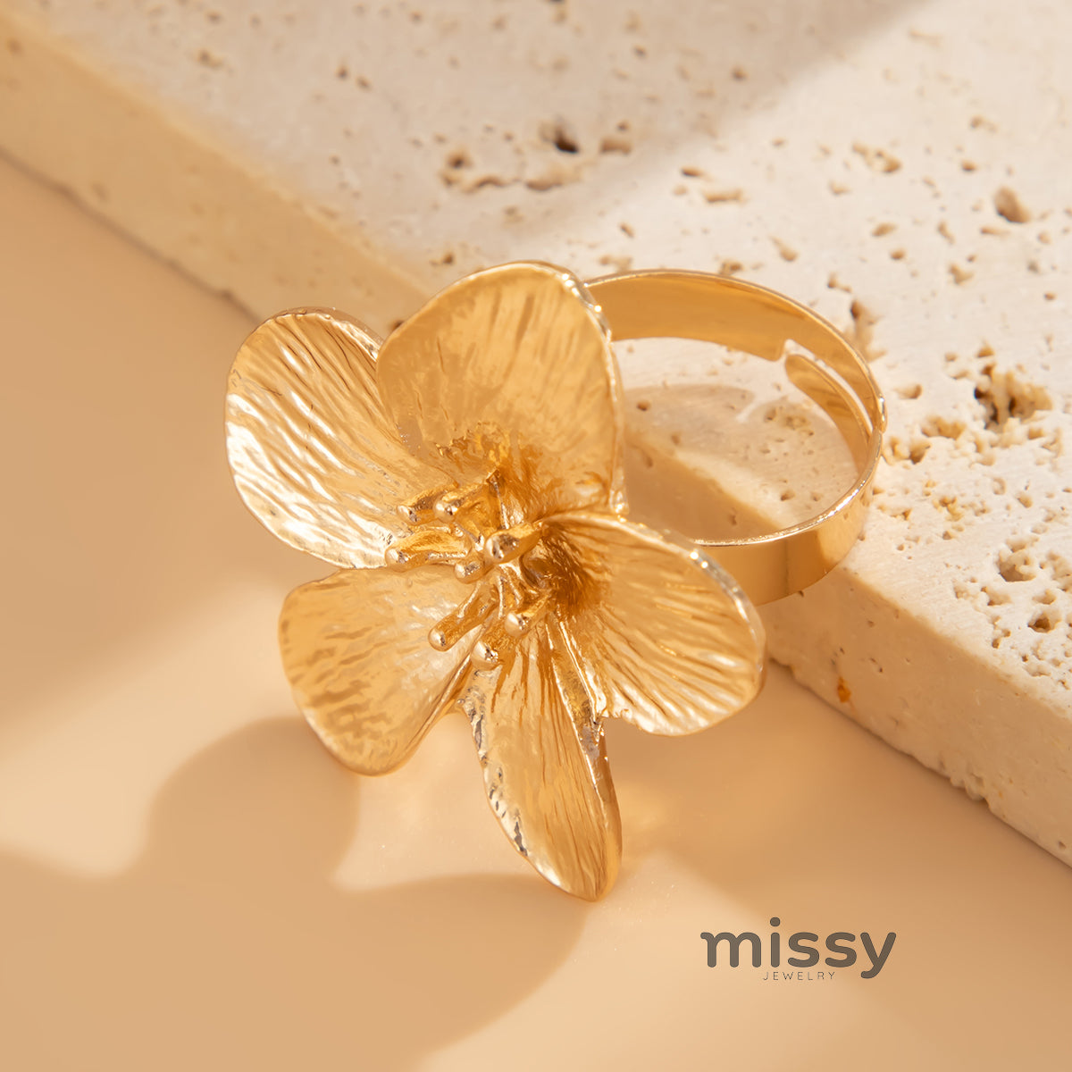 Ameena Geometric Petal Ring
