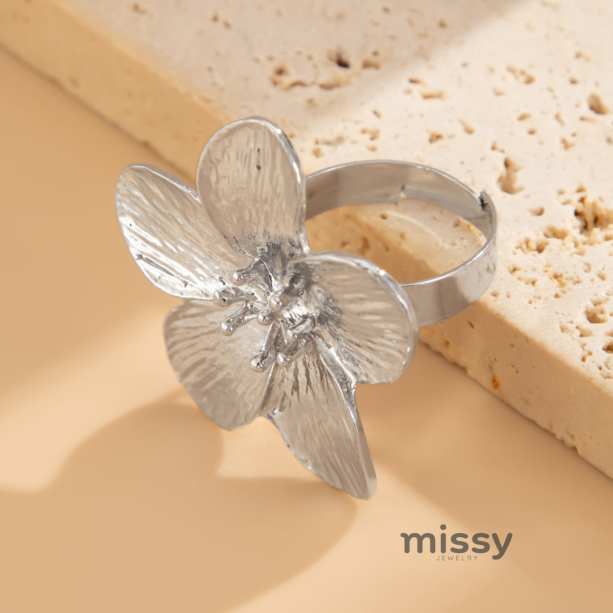 Ameena Geometric Petal Ring