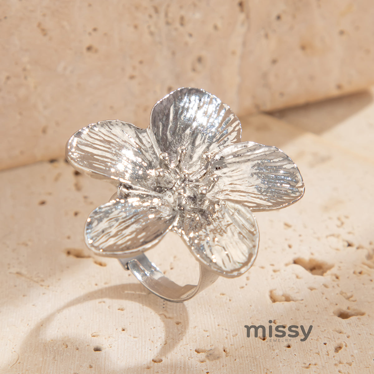 Ameena Geometric Petal Ring