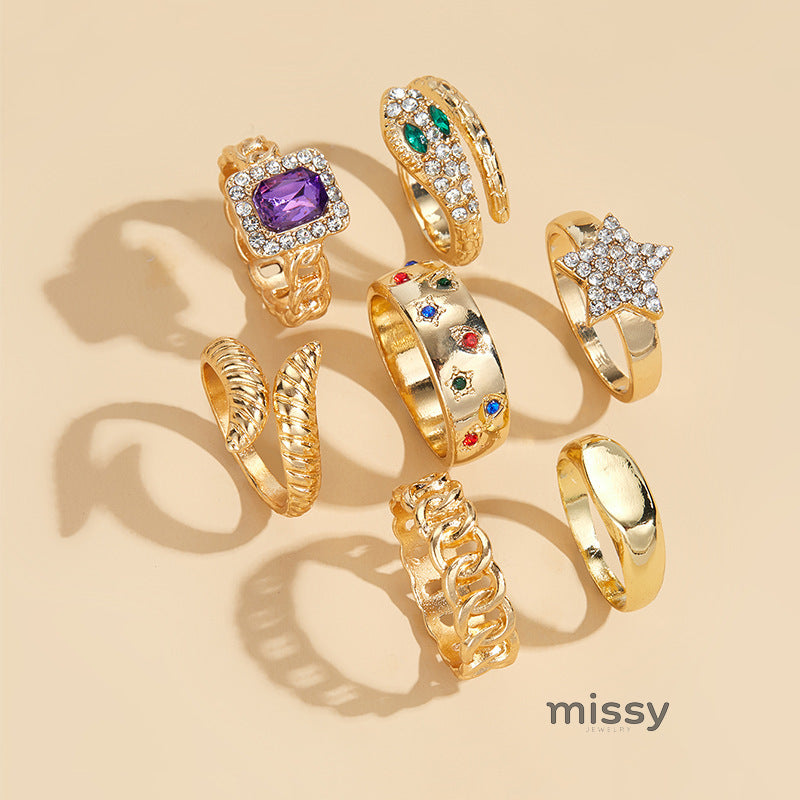 Analucia Stacked Gold Ring Set [U7URKYLU]