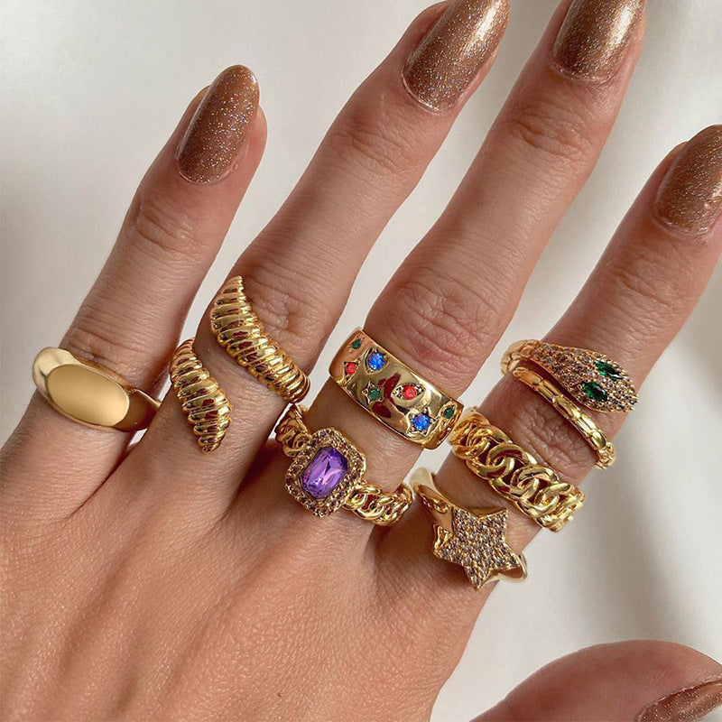 Analucia Stacked Gold Ring Set [U7URKYLU]