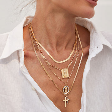 Anara Layered Cross Necklace Set