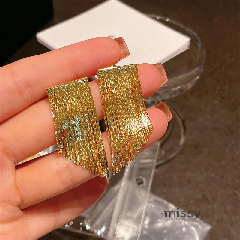 Annagrace Curved Tassel Chain Earrings [DZ1K5YM3]