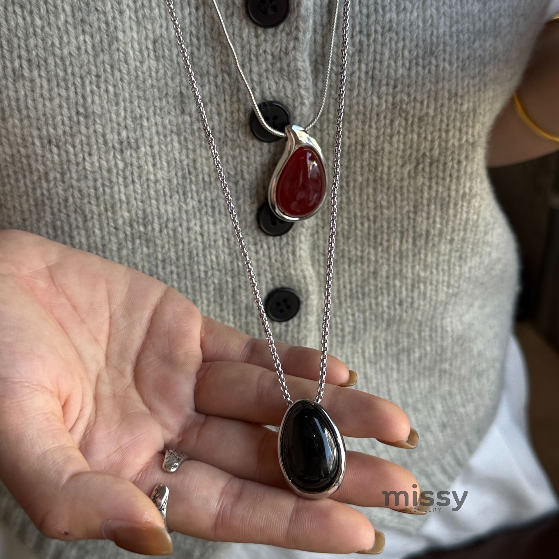 Annaly Agate Drop Necklace [29MO09PO]