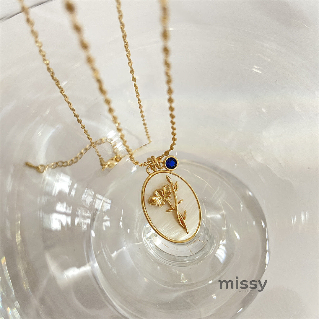 Anslee Mother-of-Pearl Birth Flower Necklace [XRBD909D]