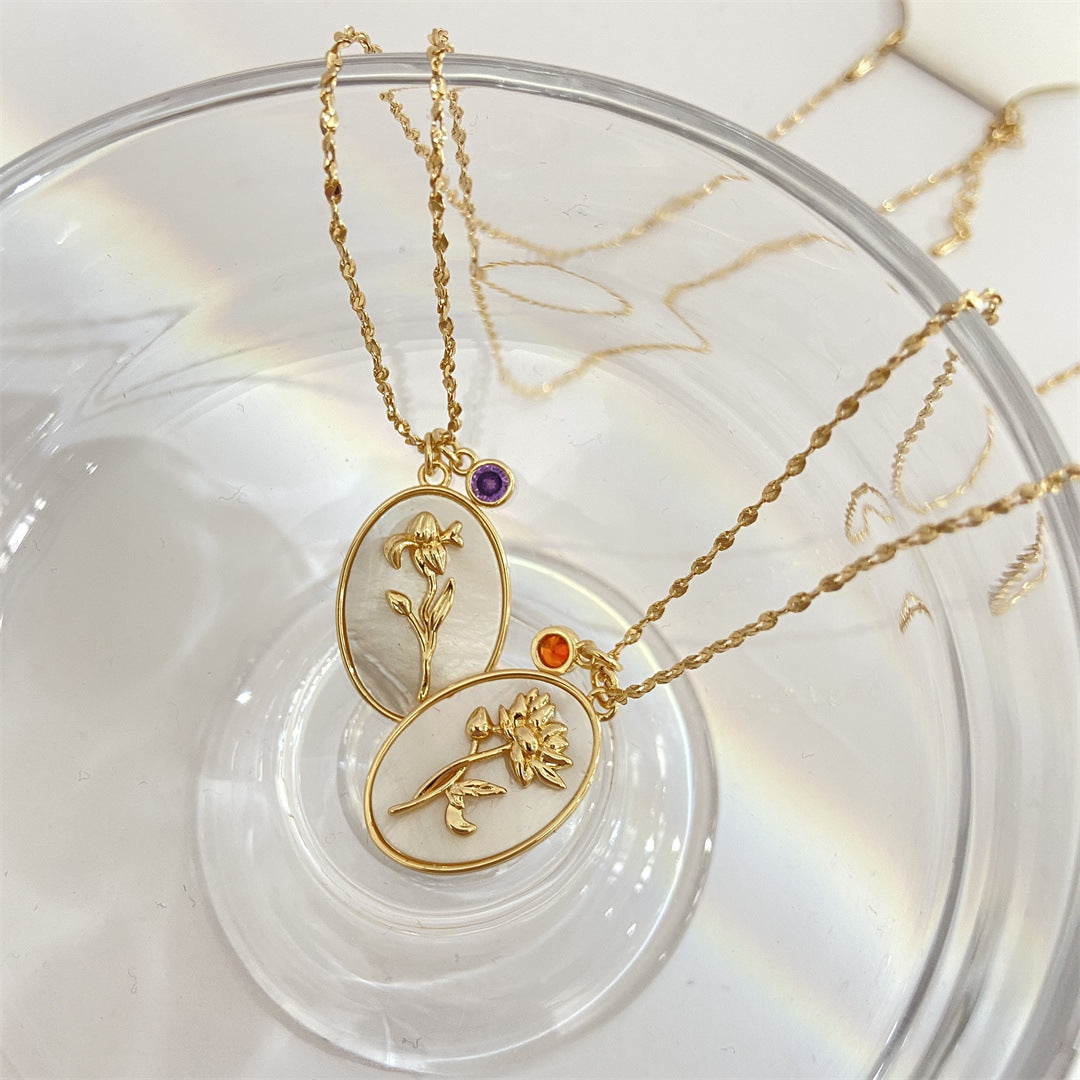 Anslee Mother-of-Pearl Birth Flower Necklace [LDMR07M4]