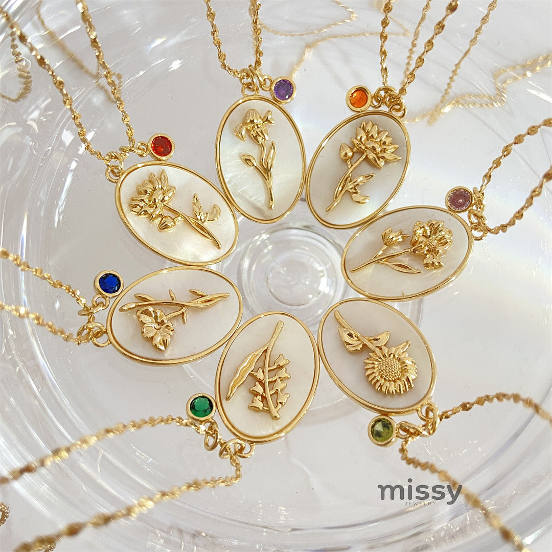 Anslee Mother-of-Pearl Birth Flower Necklace [I0XG7ZFL]