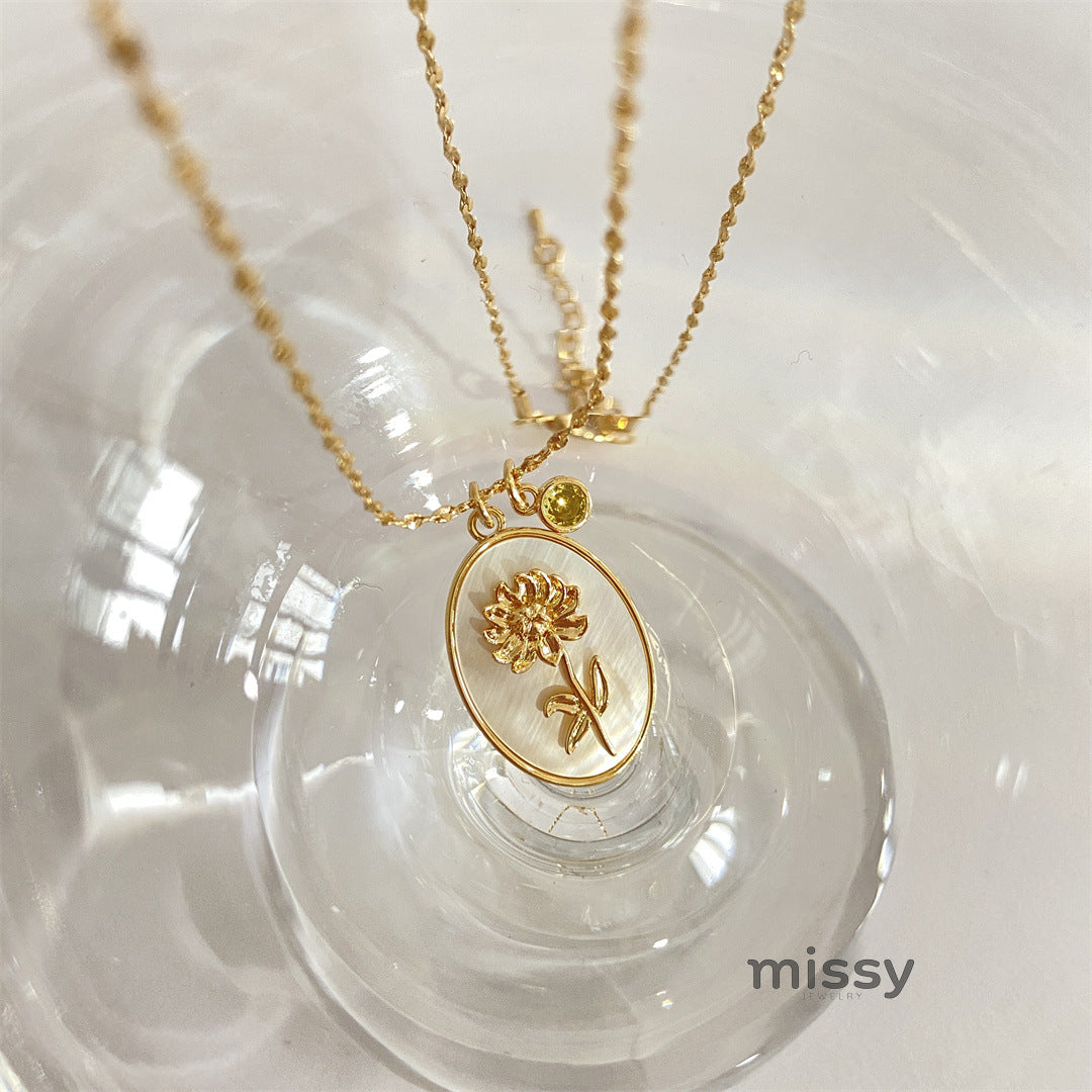 Anslee Mother-of-Pearl Birth Flower Necklace [EMXTQRME]