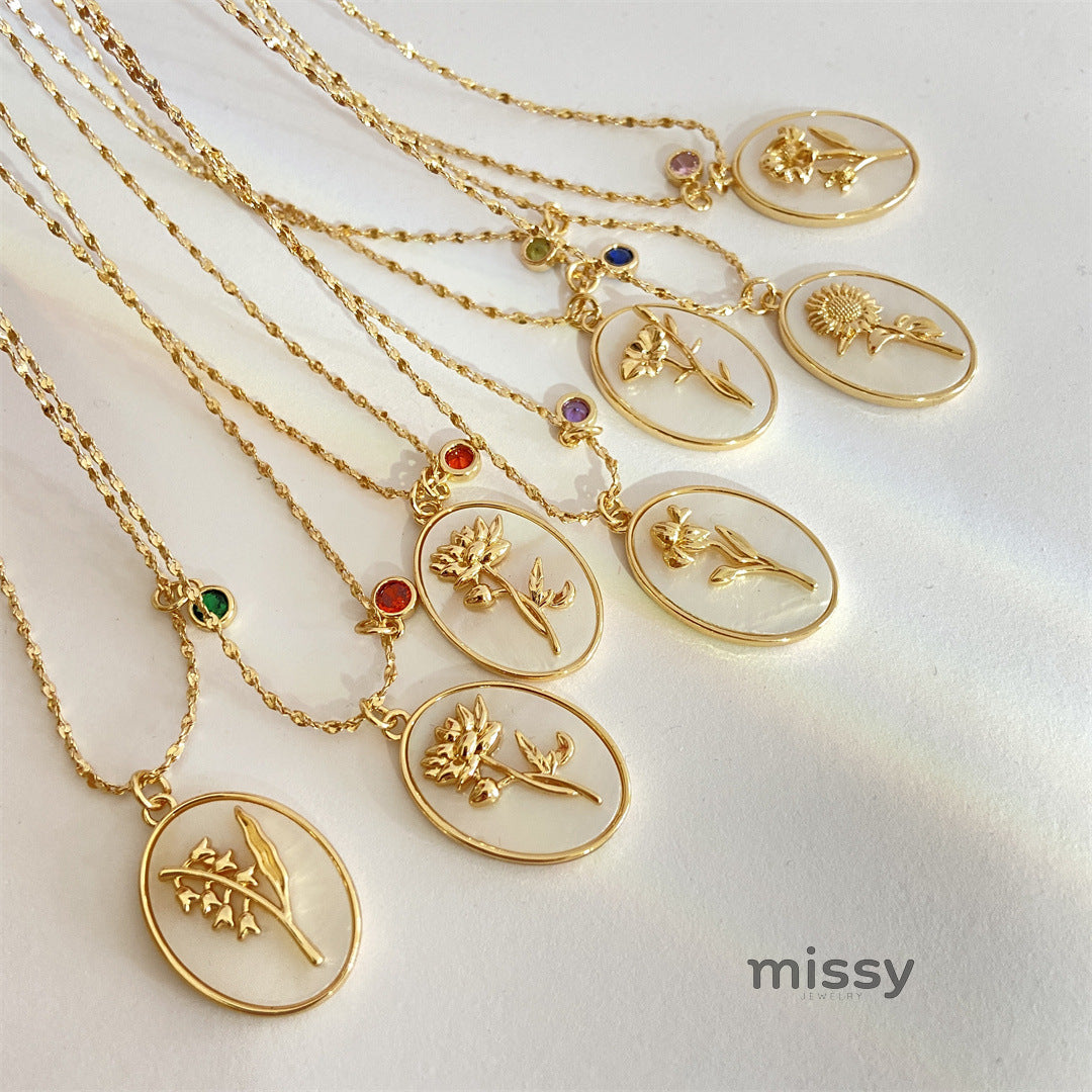 Anslee Mother-of-Pearl Birth Flower Necklace [O91CDSNU]