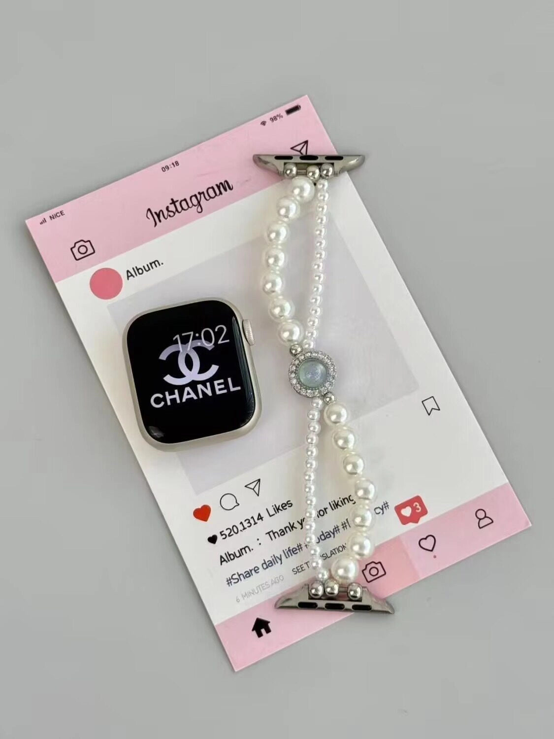 Aquamarine Beaded Apple Watch Band [NBU6R2TH]