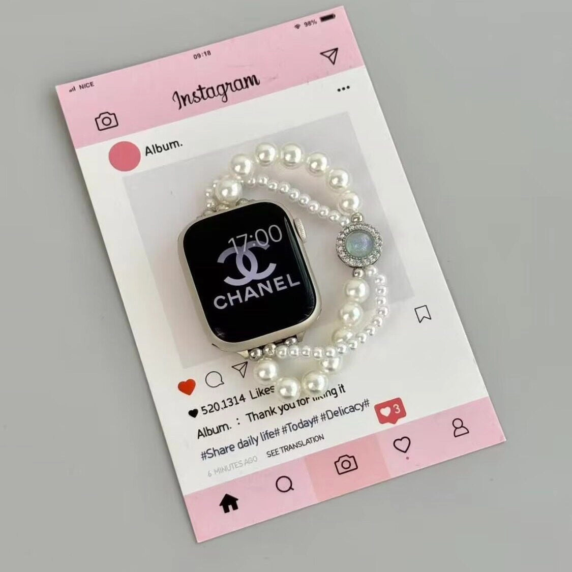 Aquamarine Beaded Apple Watch Band [FHF3C1DV]
