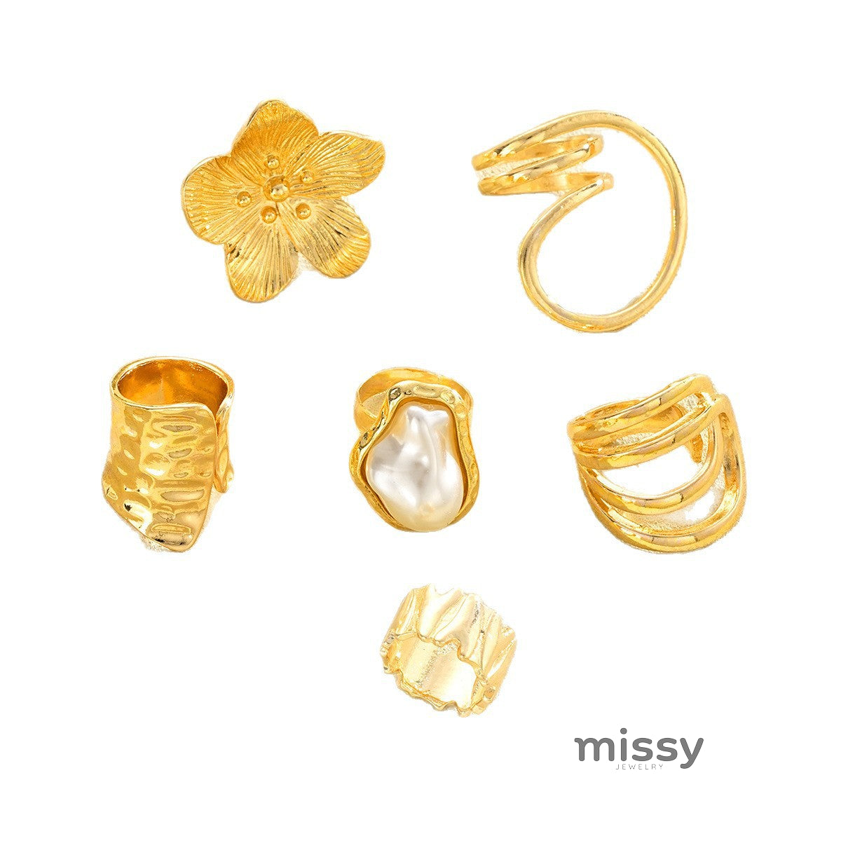Ashlee Pearl Blossom Ring Set [OFGLWE4O]
