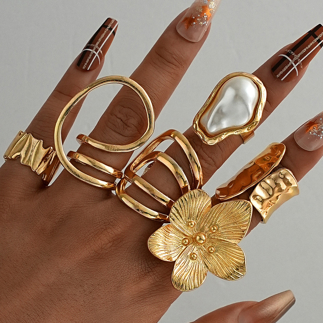 Ashlee Pearl Blossom Ring Set [9MBUHTDC]