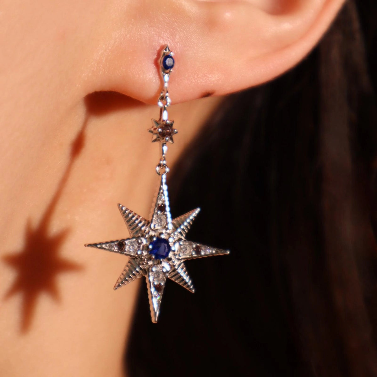 Asymmetric Star and Moon Drop Earrings [NKWTXPB5]