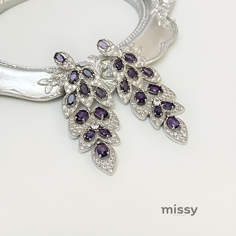 Avangeline Zircon Leaf Earrings [PT98FLAX]
