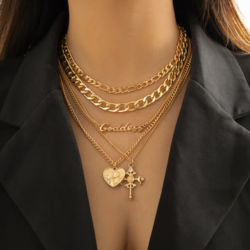 Avneet Layered Heart Cross Necklace [0626XEF8]