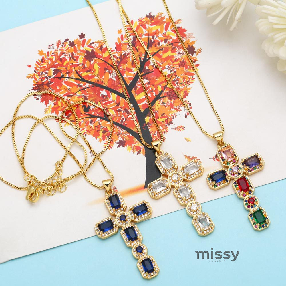 Ayva Zircon Cross Necklace [43KKEE2C]