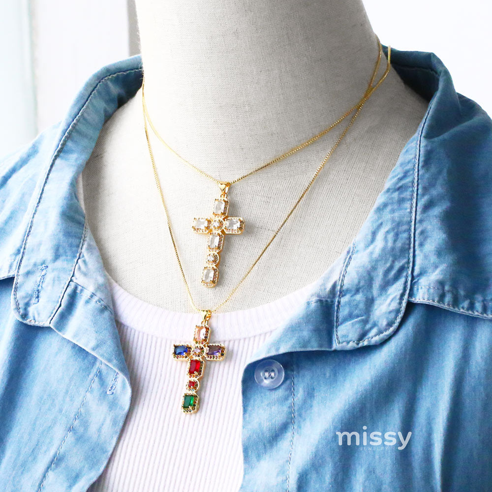 Ayva Zircon Cross Necklace [3UBM0EU7]