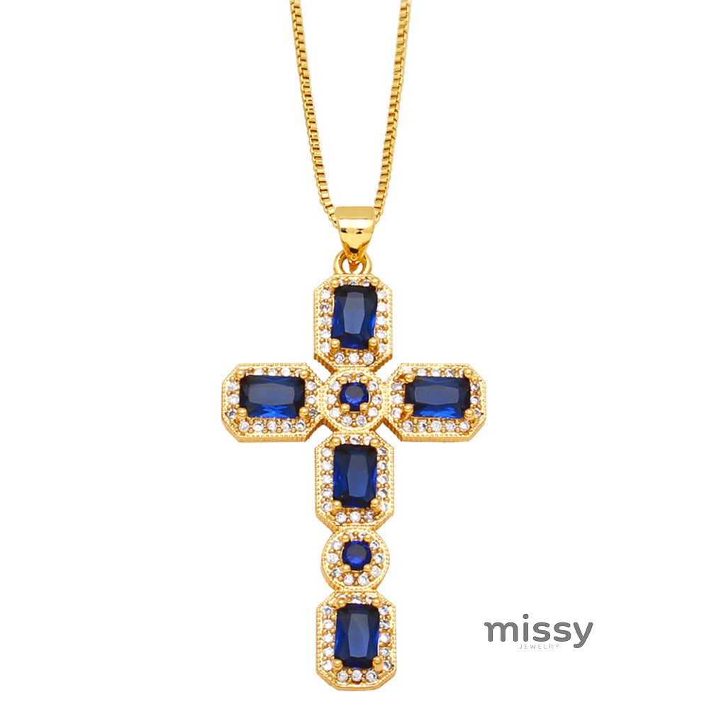 Ayva Zircon Cross Necklace [SY4PGL0J]