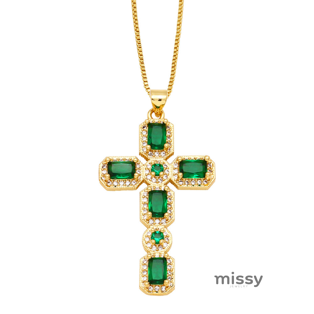 Ayva Zircon Cross Necklace [6476BS03]