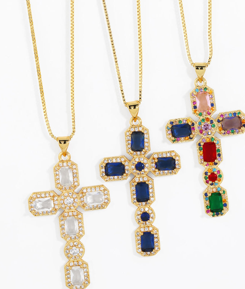 Ayva Zircon Cross Necklace [43KKEE2C]