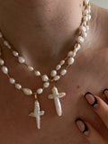 Baroque Pearl Cross Pendant Necklace [UKMPWT18]