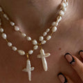 Baroque Pearl Cross Pendant Necklace [E43Q23W4]