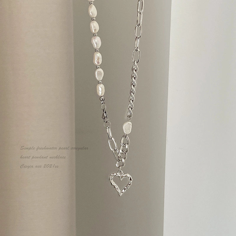 Baroque Pearl Heart Pendant Necklace [XK2ESXNS]