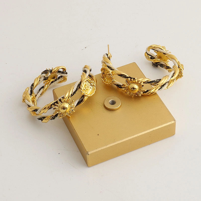Braided Rope Sunflower Hoop Earrings [8PDEGB96]