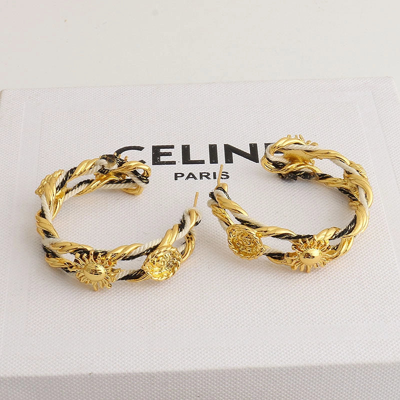 Braided Rope Sunflower Hoop Earrings [HD6F4K56]
