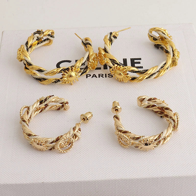 Braided Rope Sunflower Hoop Earrings [9KU3W356]