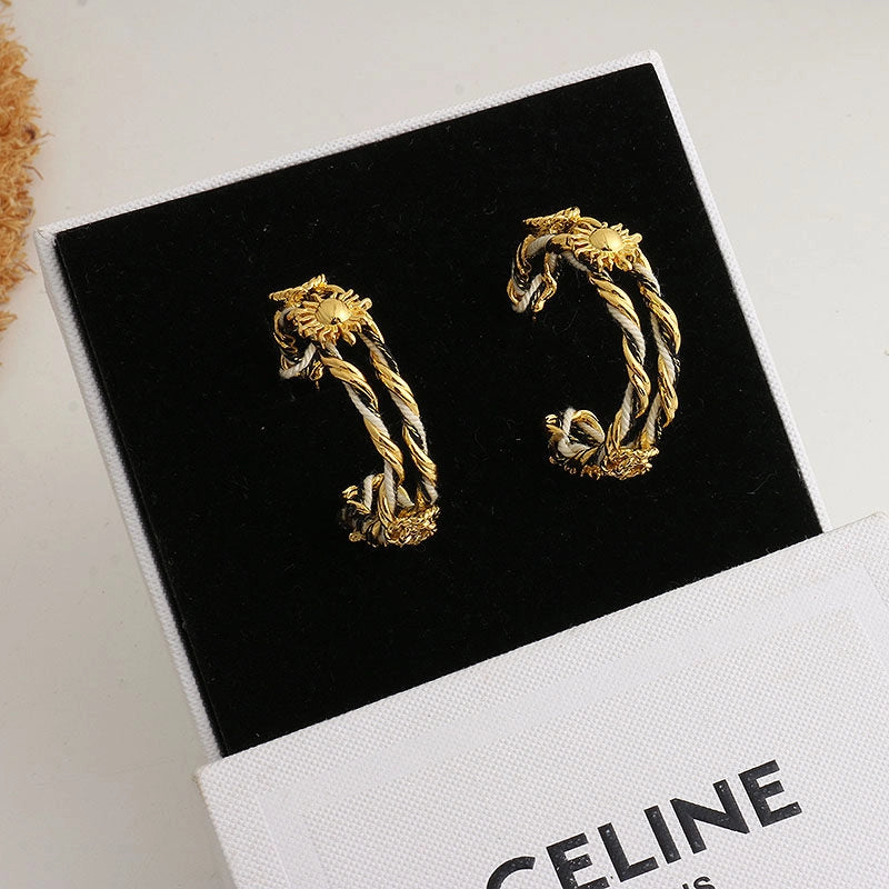 Braided Rope Sunflower Hoop Earrings [3HU21HL2]